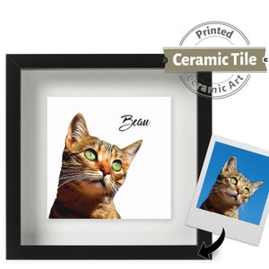 Personalisiertes Haustier Hund Katzenbürste Portrait Personalisierter Fotodruck auf KERAMIK FLIESE im Boxrahmen Geschenk Personalisiert Bild 4