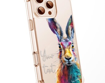 Hare WaterColour Personalised CLEAR Phone Case Animal British Wildlife Splatter Painting Artwork Cover Exclusive Art - iPhone Samsung