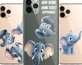 Elephant Custom Cartoon Phone Case Personalised CLEAR Cute Family Splatter Phone Cover Case for iPhone 16 15 14 13 12