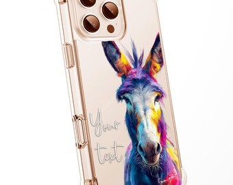 Funda para teléfono transparente personalizada con diseño de vaca frisona en acuarela, con ilustraciones de animales salvajes y salpicaduras, arte exclusivo para iPhone y Samsung.