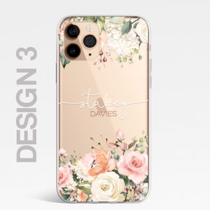 Coque de portable personnalisée à fleurs, Coque personnalisée à fleurs, Étui de portable de luxe, Transparente Roses Gold iPhone 15 13 12 11 Plus Pro Samsung Galaxy image 5