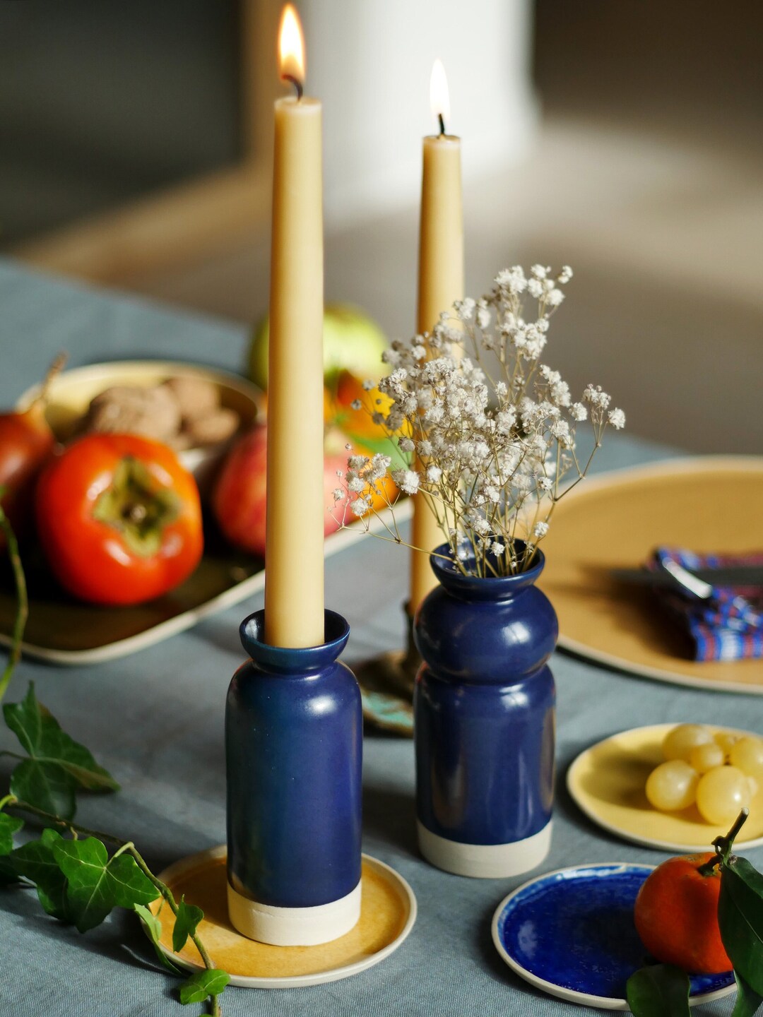 Ernesto Navy Blue Candle Holders Etsy