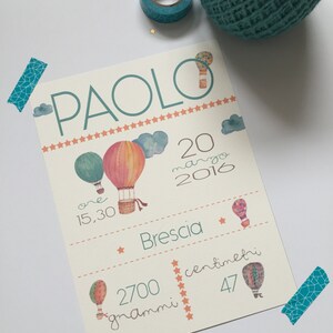 Stampa Nascita "Vintage HOT AIR BALLOON"
