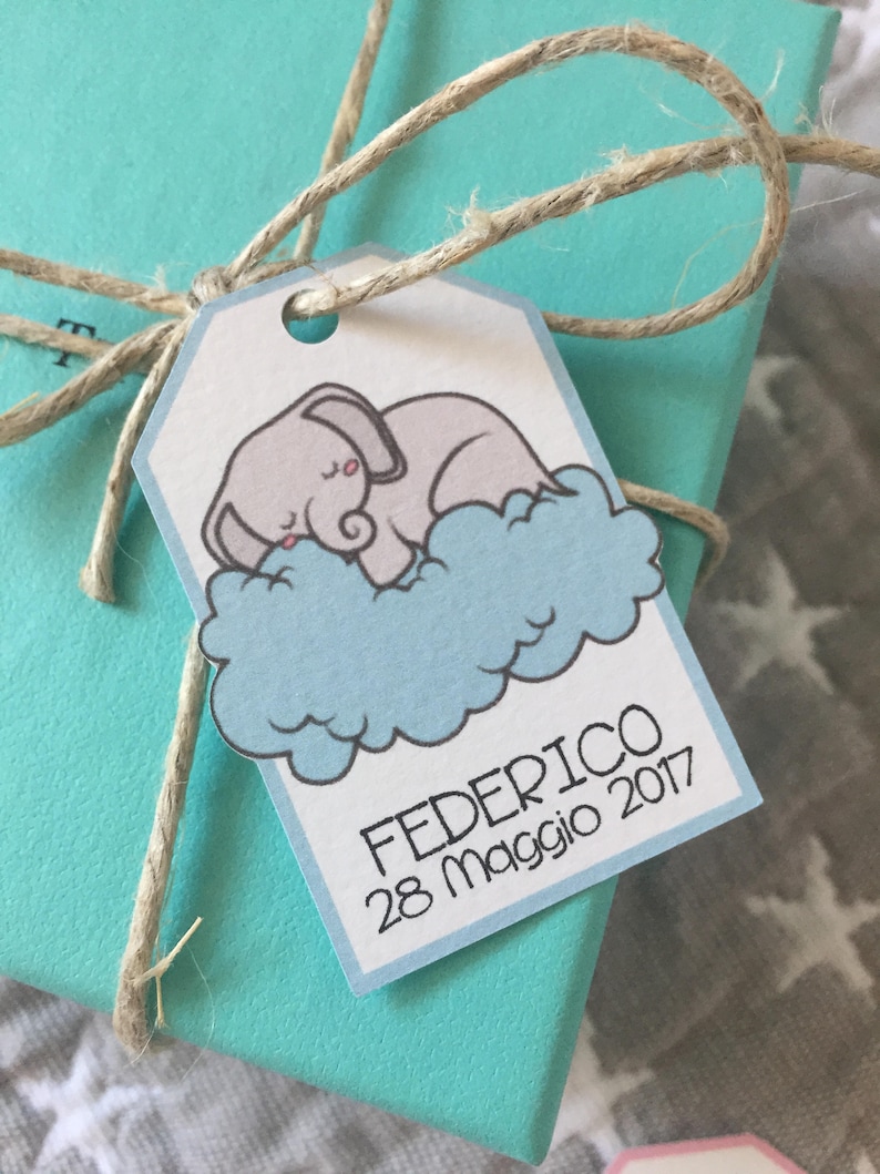 Bomboniere Battesimo Blu - Set 30 Portachiavi Elefante Con Sacchetti Ed Etichette - Foto 2