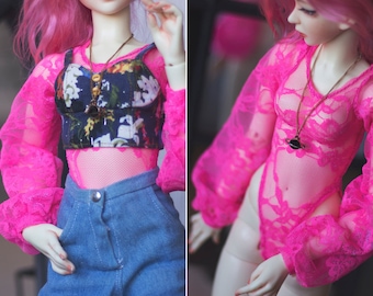 BJD - Ball Jointed Doll / Pink Lace Bodysuit /