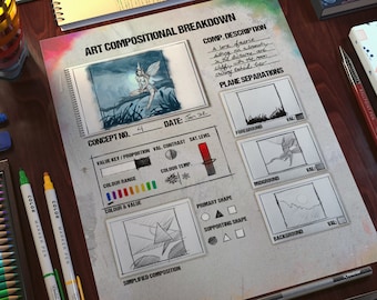 構成印刷可能プランナー、アーティスト製図スケッチブック、Illustrator 参照ページ、デジタルコンセプトアートチートシート、デザイナー ToDo リスト