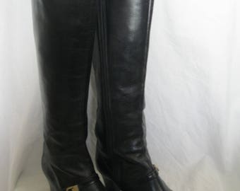 Black Leather Tall Frank More Boots Size 5 B