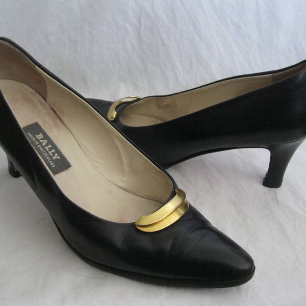 Black Leather Bally Heels Size 7 1/2