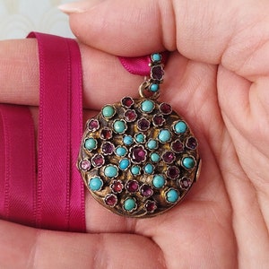 Rare Austrohungarian Antique Locket, Turquoise and Garnet Pendant, Double Sided Locket, Art Nouveau Jewelry, Luxury Victorian Jewellery...