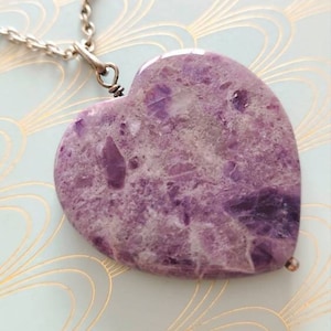 Vintage French Large Amethyst Heart Pendant, Long Hand Made Silver Chain, Romantic Gift, Amethyst Necklace, Heart Shaped Pendant, Gift Box image 1