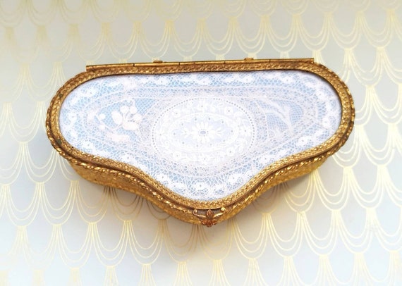 Luxury Antique French Gilded Jewelry Box, Glass C… - image 4