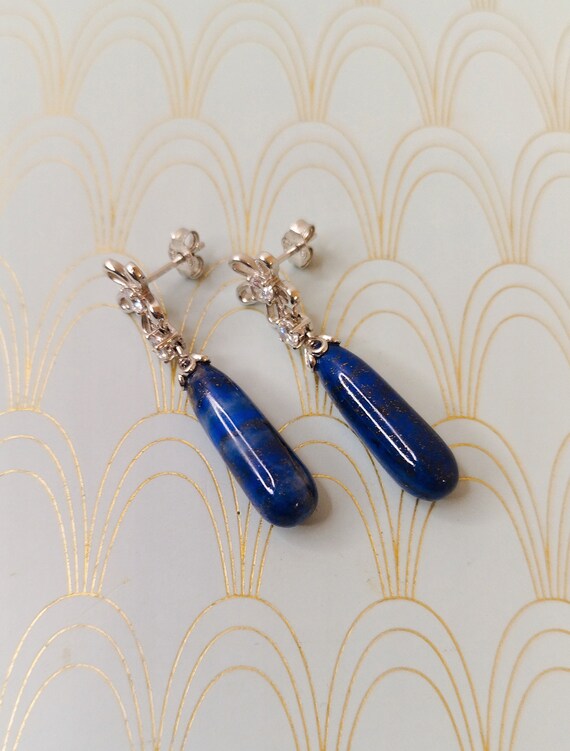 Luxury Vintage French Lapis Lazuli Dangle Drop Ea… - image 5