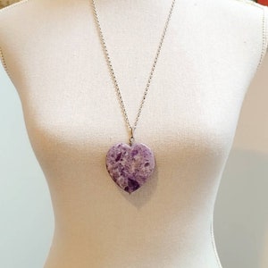 Vintage French Large Amethyst Heart Pendant, Long Hand Made Silver Chain, Romantic Gift, Amethyst Necklace, Heart Shaped Pendant, Gift Box image 10