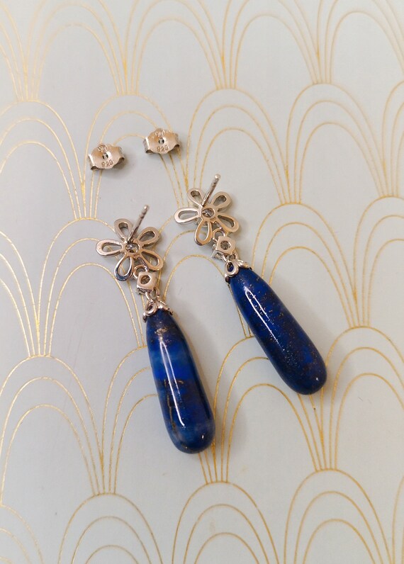 Luxury Vintage French Lapis Lazuli Dangle Drop Ea… - image 8