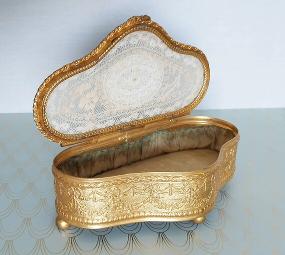 Luxury Antique French Gilded Jewelry Box, Glass C… - image 10