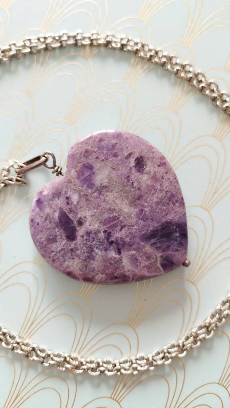 Vintage French Large Amethyst Heart Pendant, Long Hand Made Silver Chain, Romantic Gift, Amethyst Necklace, Heart Shaped Pendant, Gift Box image 9