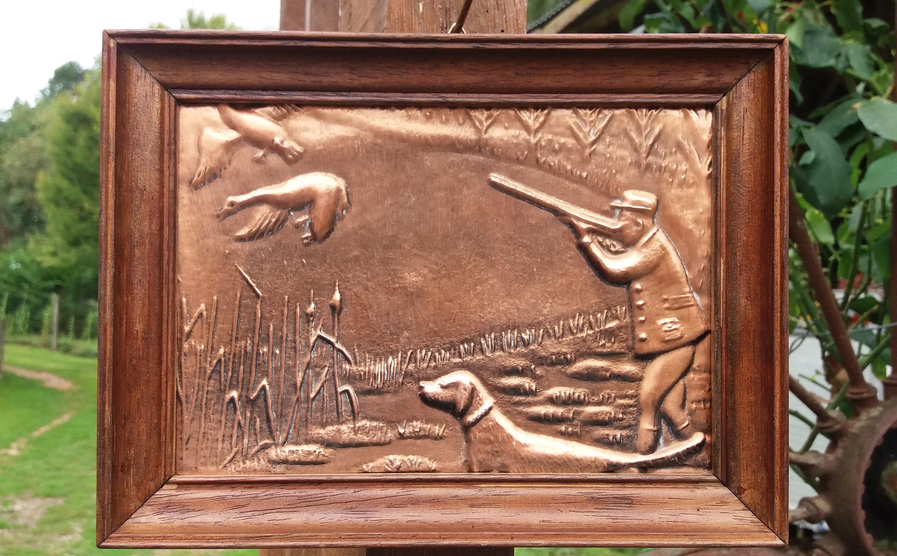 Plaque de Cuivre Français Vintage, Œuvres d'art en Cuivre, Scène Chasse Traditionnelle, Accrochage M