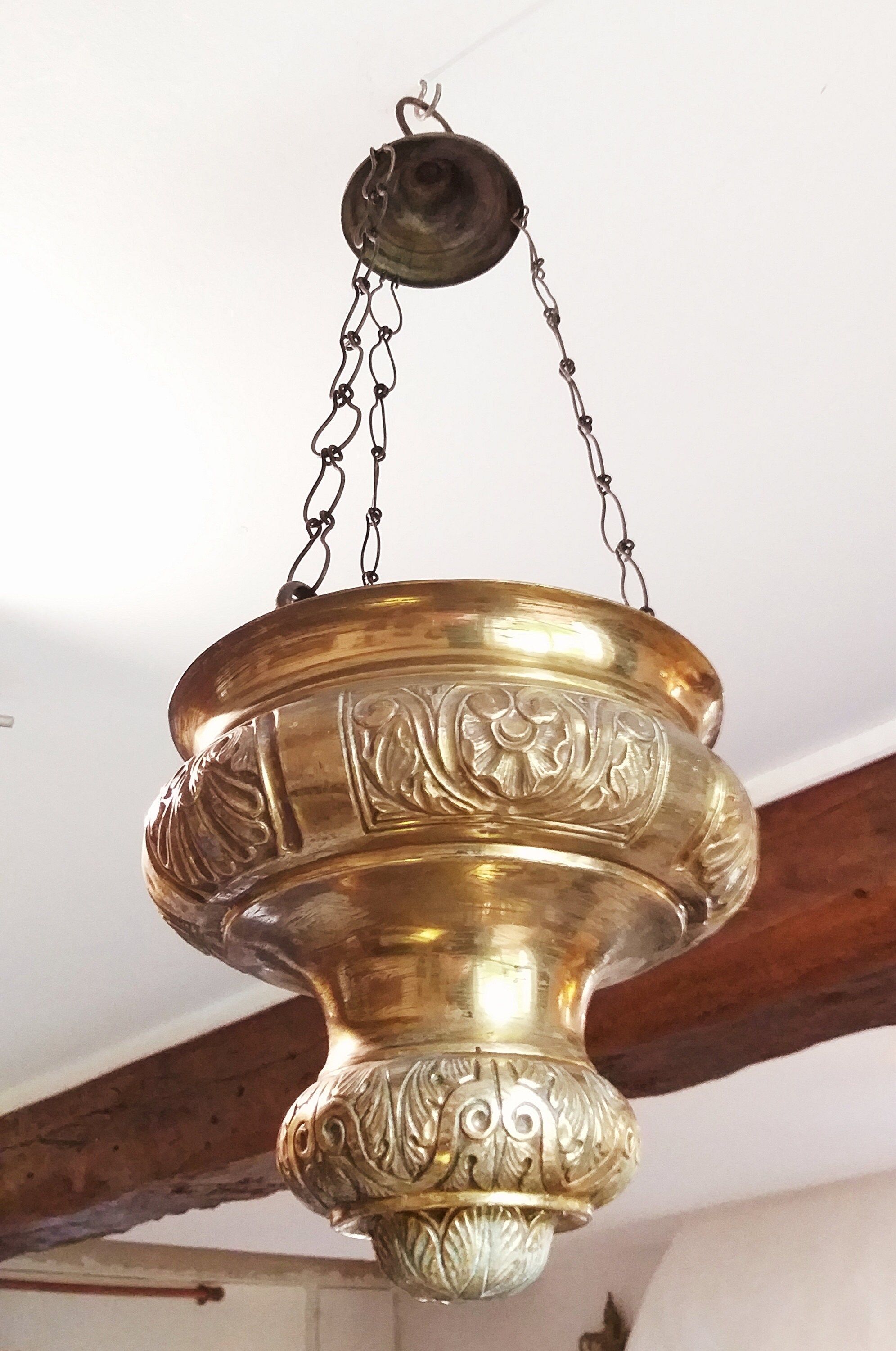 Antique Français Church Thurible, 1800's Chapel Sanctuary Lamp, Luxury Lighting, Scallop Interior De