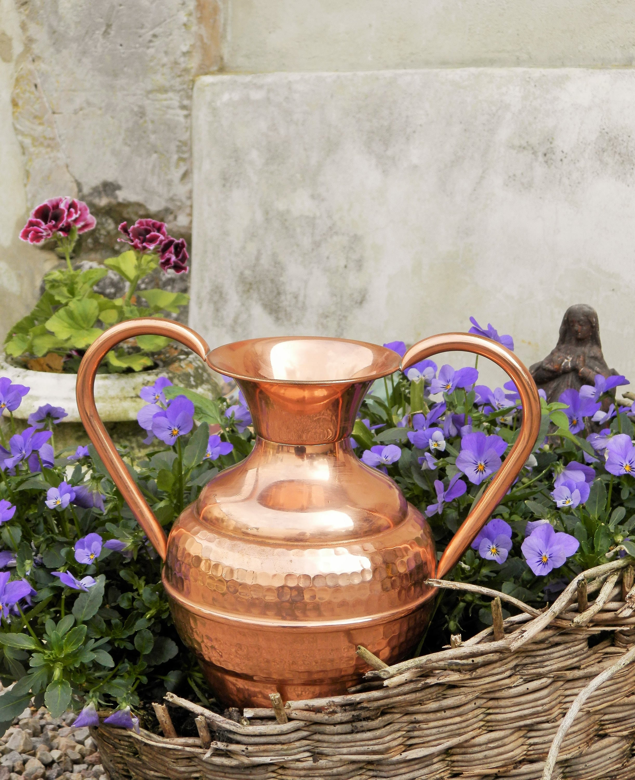 Jardinière en Cuivre Vintage Français, Pot de Plantes Villedieu, Vase Cuivre, Pichet Art Déco, Nouve