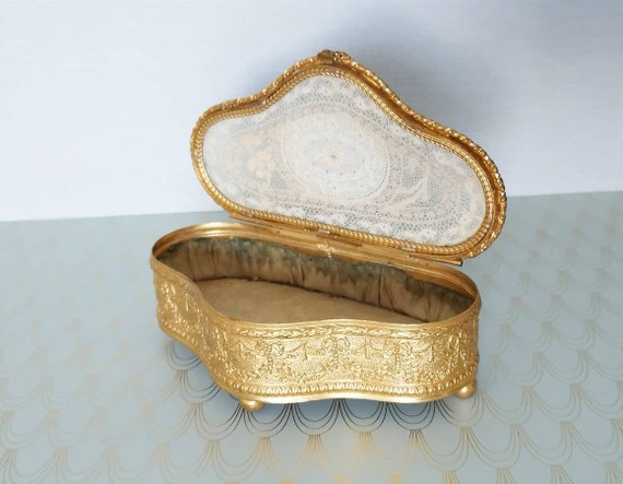 Luxury Antique French Gilded Jewelry Box, Glass C… - image 3