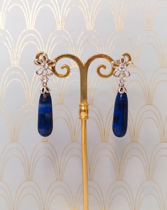 Luxury Vintage French Lapis Lazuli Dangle Drop Ea… - image 3