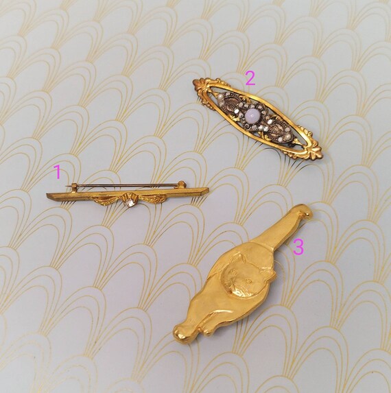 Bundle of 3 Brooches, Art Nouveau Jewelry, Gold O… - image 9