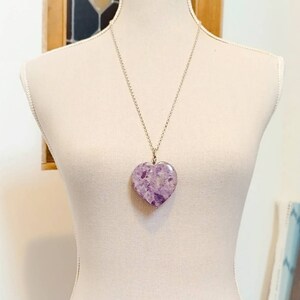 Vintage French Large Amethyst Heart Pendant, Long Hand Made Silver Chain, Romantic Gift, Amethyst Necklace, Heart Shaped Pendant, Gift Box image 3
