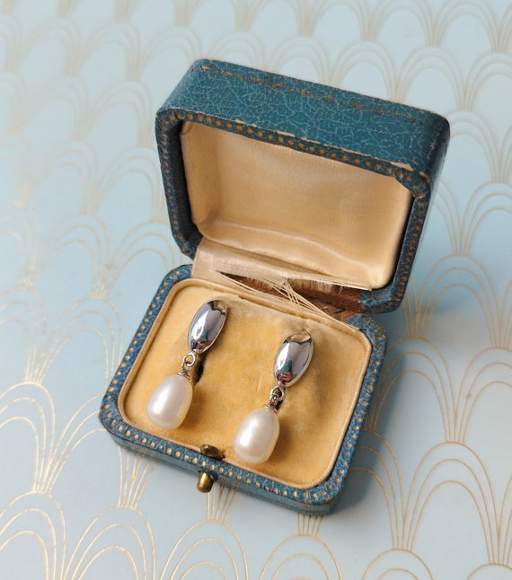 Vintage French Dangle Drop Pearl Earrings, Pearl D