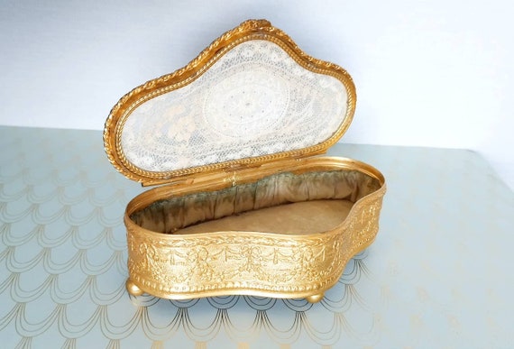Luxury Antique French Gilded Jewelry Box, Glass C… - image 2