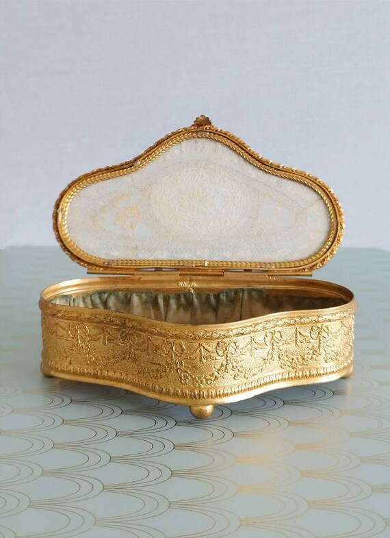 Luxury Antique French Gilded Jewelry Box, Glass C… - image 5