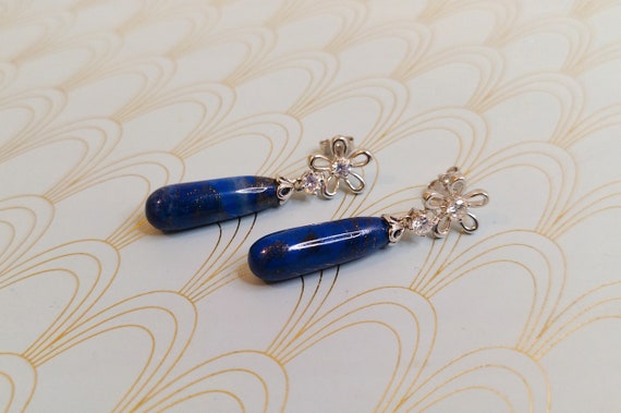 Luxury Vintage French Lapis Lazuli Dangle Drop Ea… - image 9