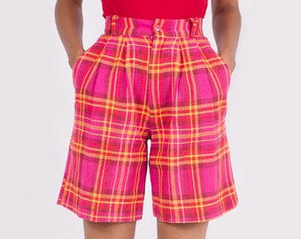 90s Clothing, Pink Shorts, Vintage Pink Shorts, Plaid Shorts, Orange Shorts, Pink High Waisted Shorts, High Waist Shorts