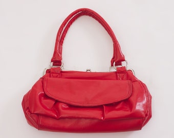 80s RED Crossbody Handbag Leather Purse to Clutch by Cypress Thailand Primary Power Dress Glam Rock Retro Professional Sophisticated Chic