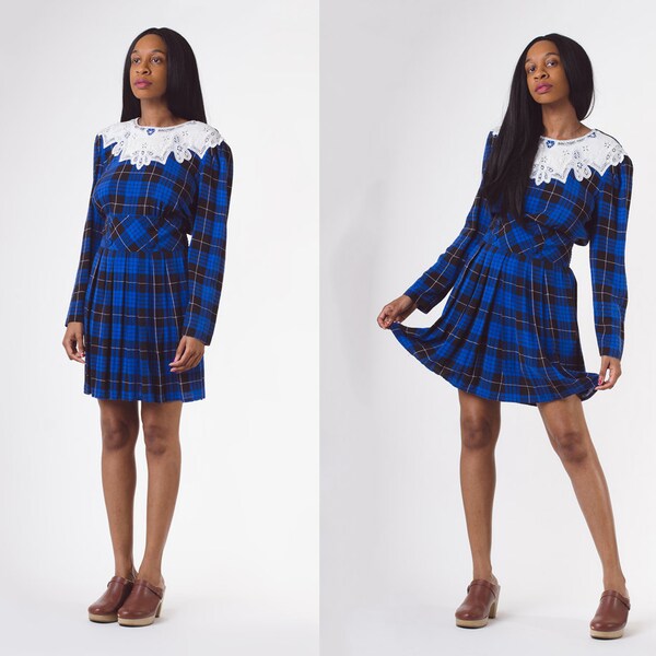 Vintage 90's Blue Houndstooth Grunge Mini Dress