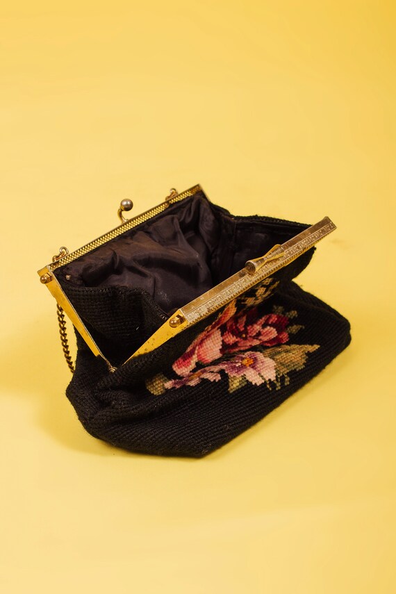 Vintage black knit floral Gem