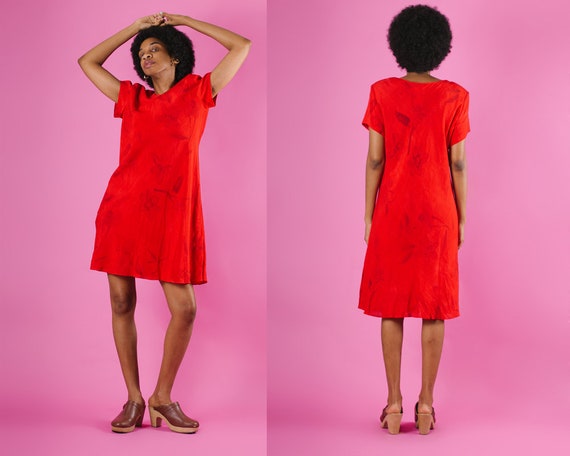 Vintage 90's Red Floral Midi Dress (M) - image 1