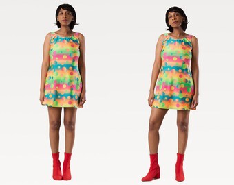 Vintage 90's Rainbow Sleeveless Polkadot Mini Dress