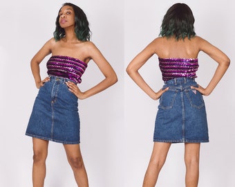 Y2K TUBE TOP (S), Vintage Y2K 00's Purple Glitter Tube Top