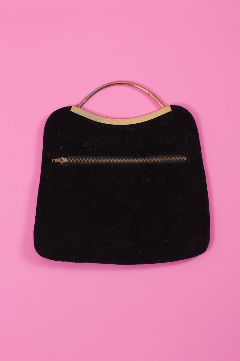 90's BLACK PURSE, Vintage 90's Black Velvet Furry Purse image 3