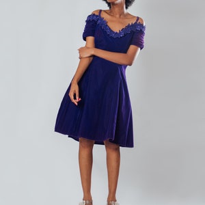 Vintage Y2K Blue Velvet Off the Shoulder Prom Dress image 4