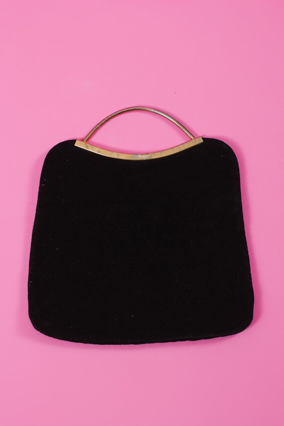 90's BLACK PURSE, Vintage 90's Black Velvet Furry… - image 4