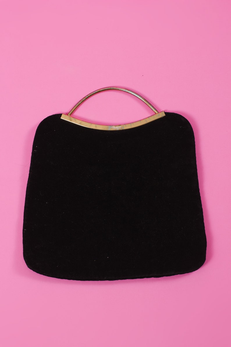 90's BLACK PURSE, Vintage 90's Black Velvet Furry Purse image 4
