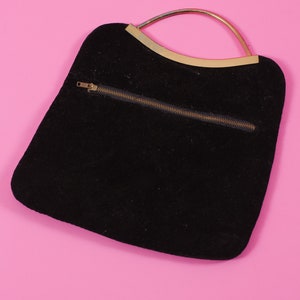 90's BLACK PURSE, Vintage 90's Black Velvet Furry Purse image 2