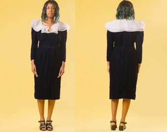 Vintage 90's Blue Velvet Midi Dress