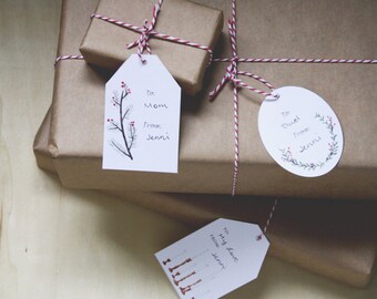 Candles, Leaves & Berries Holiday Gift Tags