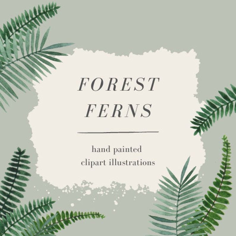 Forest Fern watercolor clipart, wedding clipart, invitation clipart, handpainted illustration image 1