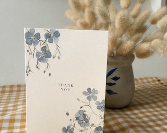 Tarjeta de agradecimiento de lino azul, PDF de descarga instantánea, tarjeta de agradecimiento imprimible, agradecimiento floral