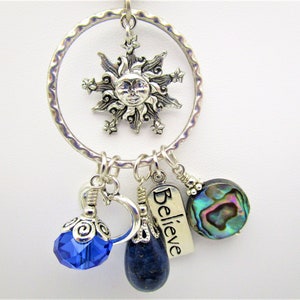 Spiritual Necklace/Charm & Stone Cluster Necklace/Inspirational Jewelry/Indigo Child/Lapis and Abalone Pendant/Theme Charm Necklace