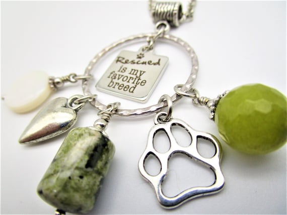 Animal Rescue Jewelry pet Necklace dog Rescue cat Rescue green Necklace pet Parent Gift charm Cluster Necklace rescued is My Favorite Breed Etsy