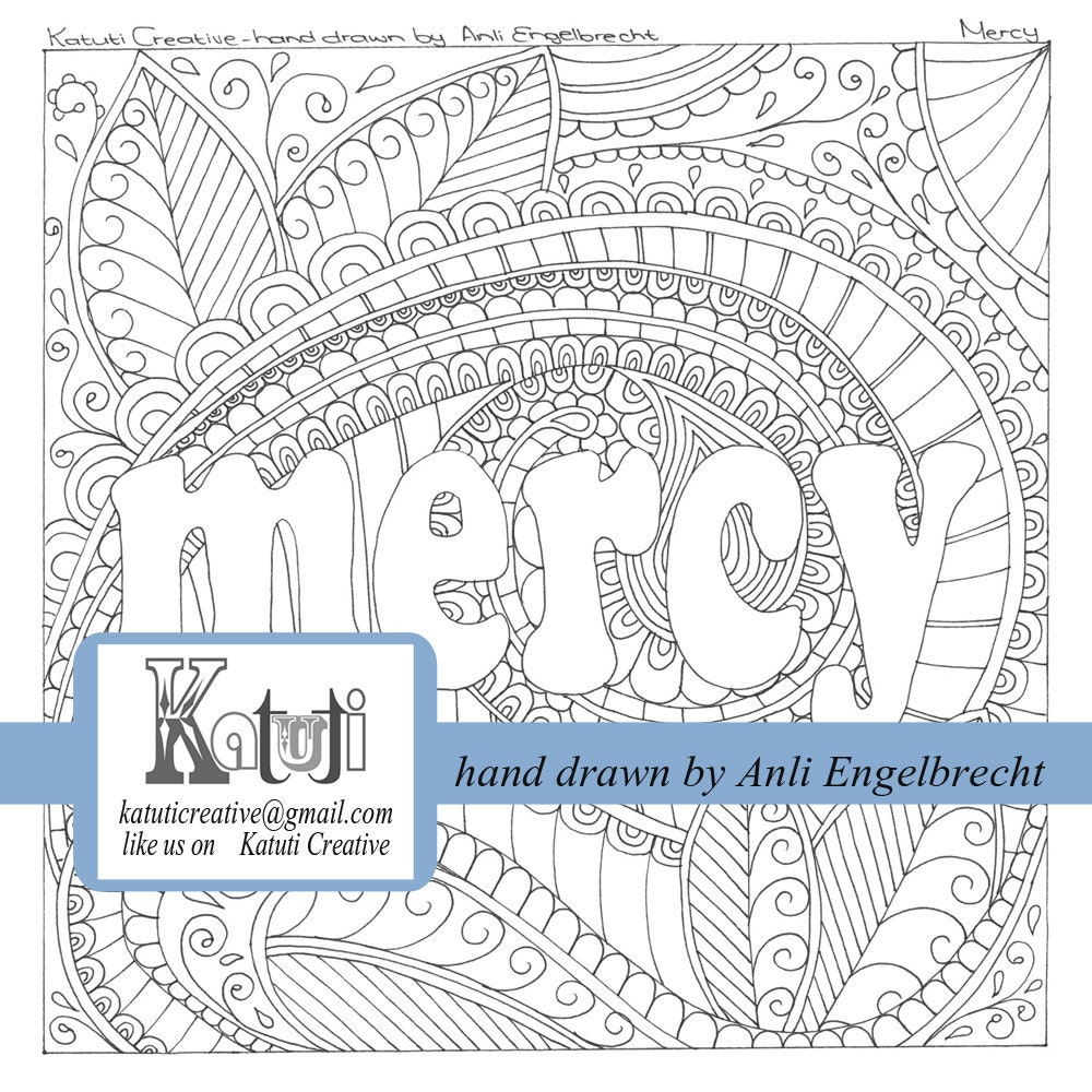 coloring pages for adults faith word mercy instant download etsy